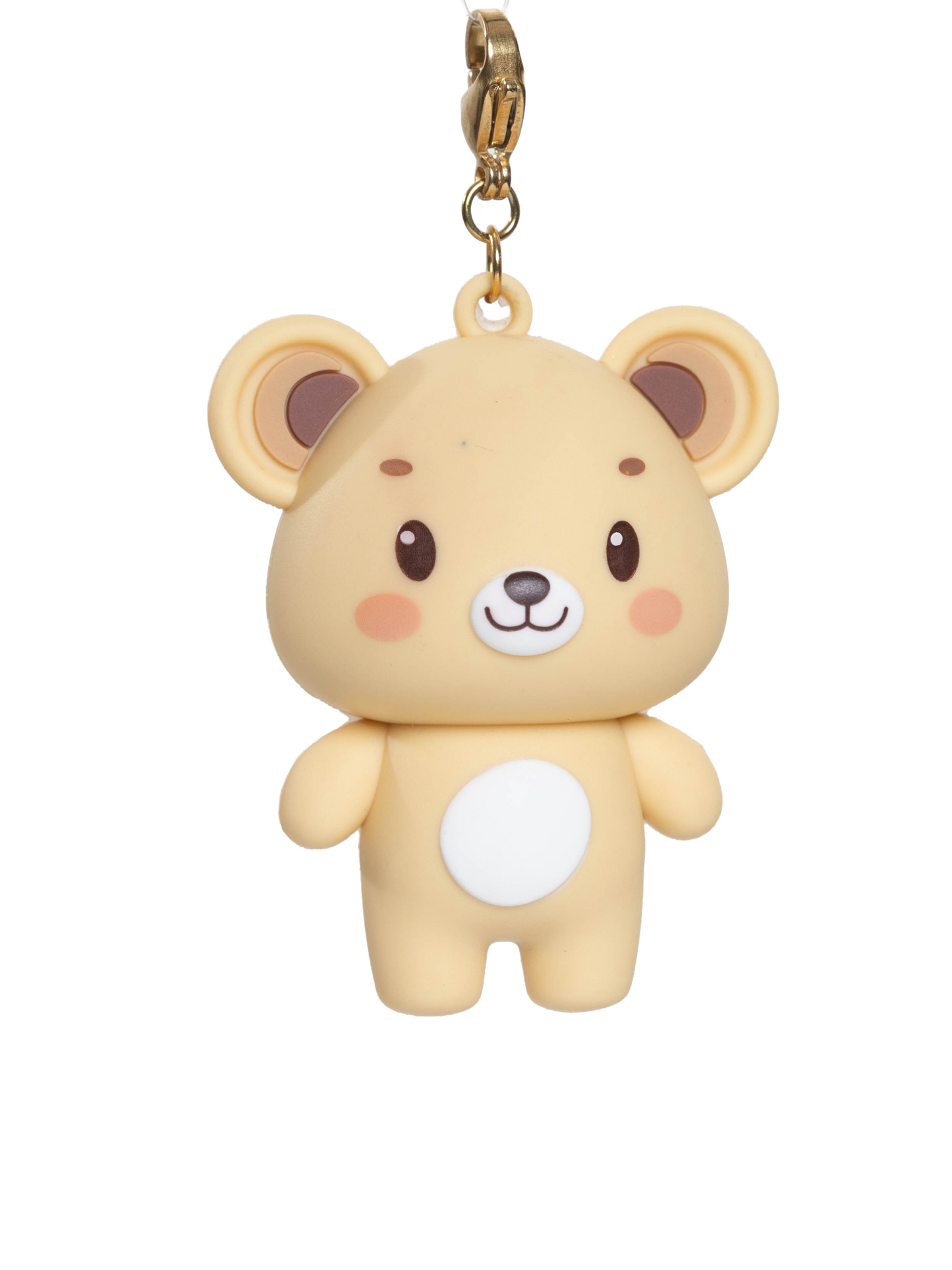 Yellow teddy bear-shaped pendant on a white background