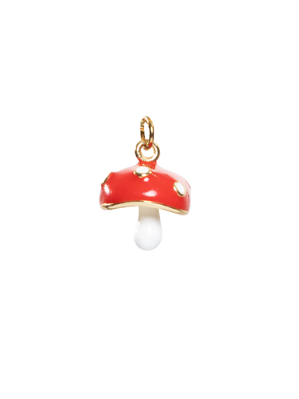 Red gold mushroom charm with a white pearl on a gold chain