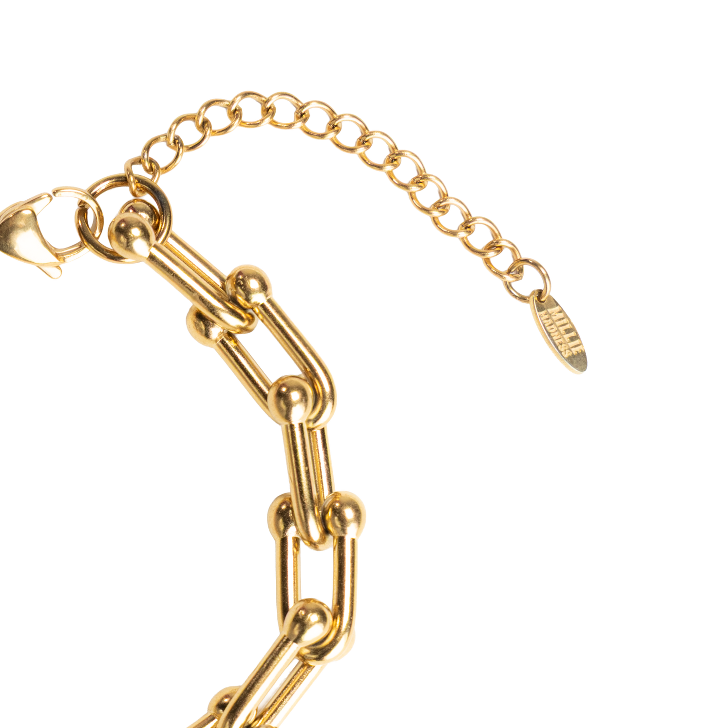 Gold chain bracelet on a white background