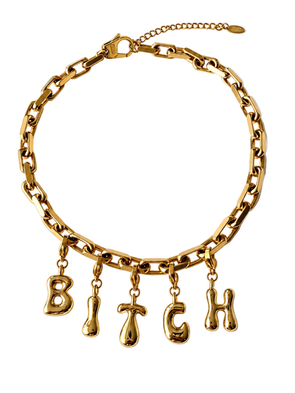 GOLD BITCH NECKLACE MILLIE MADNESS STAINLESS STEEL GOLD LETTERS PERSONALISATION 