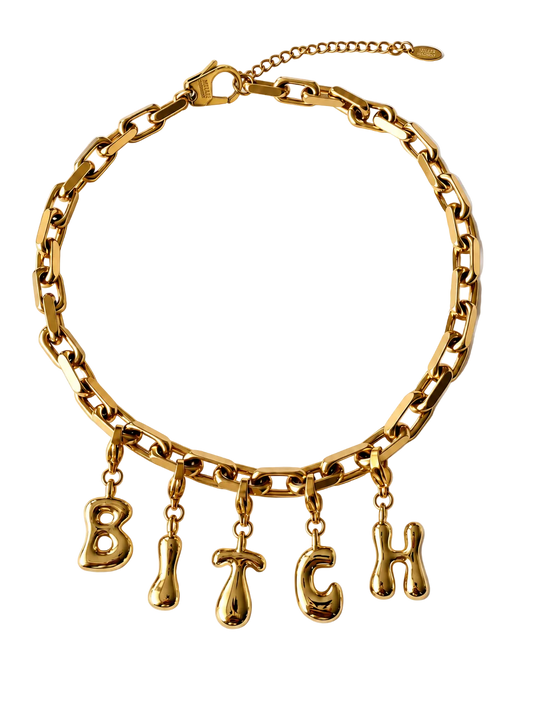 GOLD BITCH NECKLACE MILLIE MADNESS STAINLESS STEEL GOLD LETTERS PERSONALISATION 