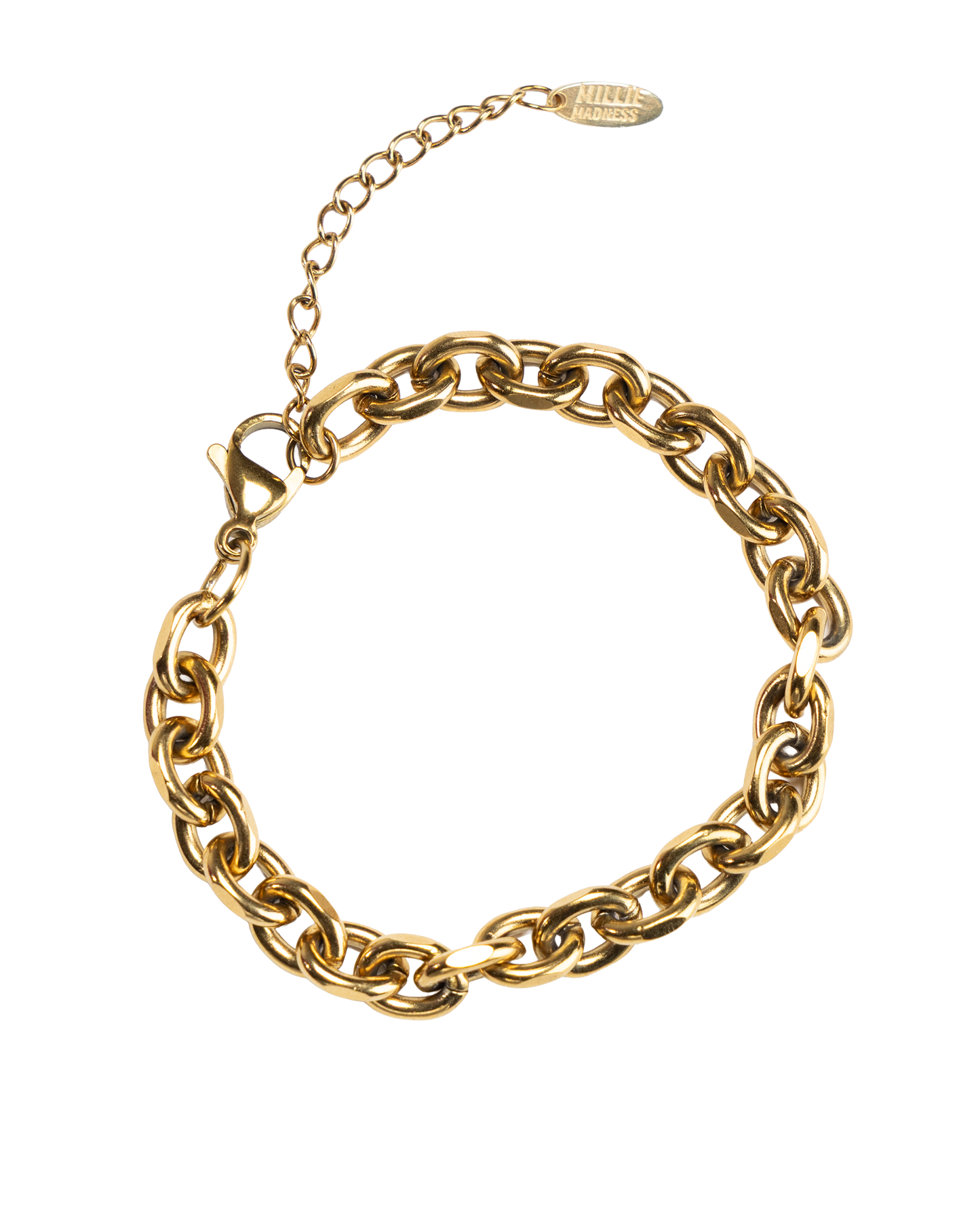 Gold chain bracelet on a white background