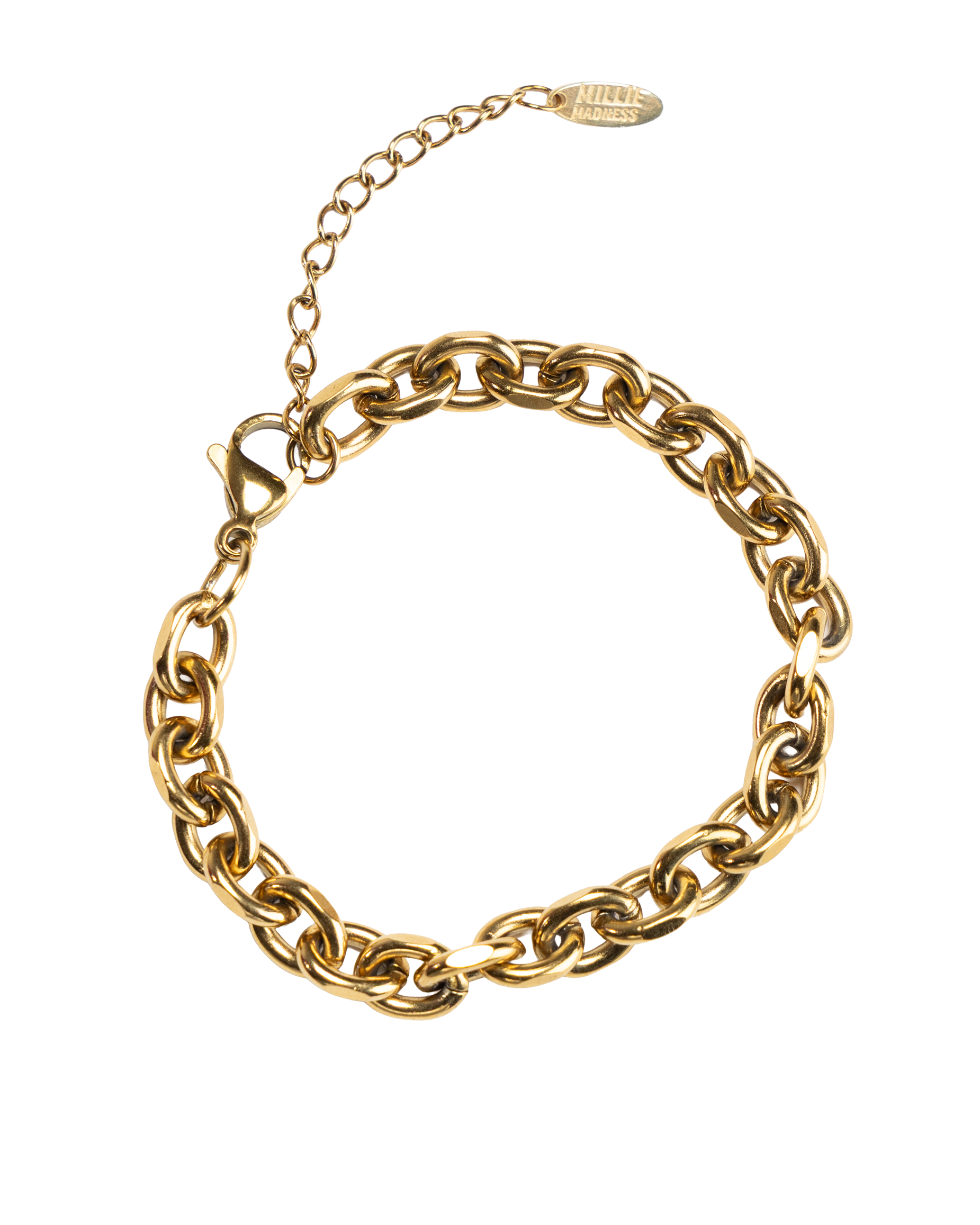 Gold chain bracelet on a white background