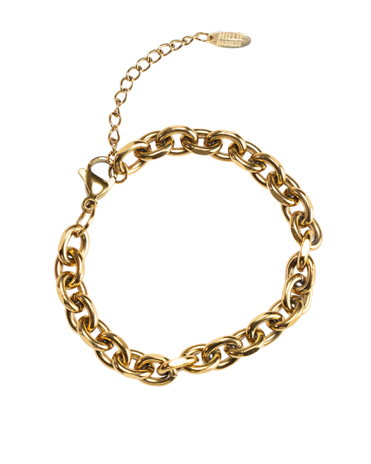 Gold chain bracelet on a white background