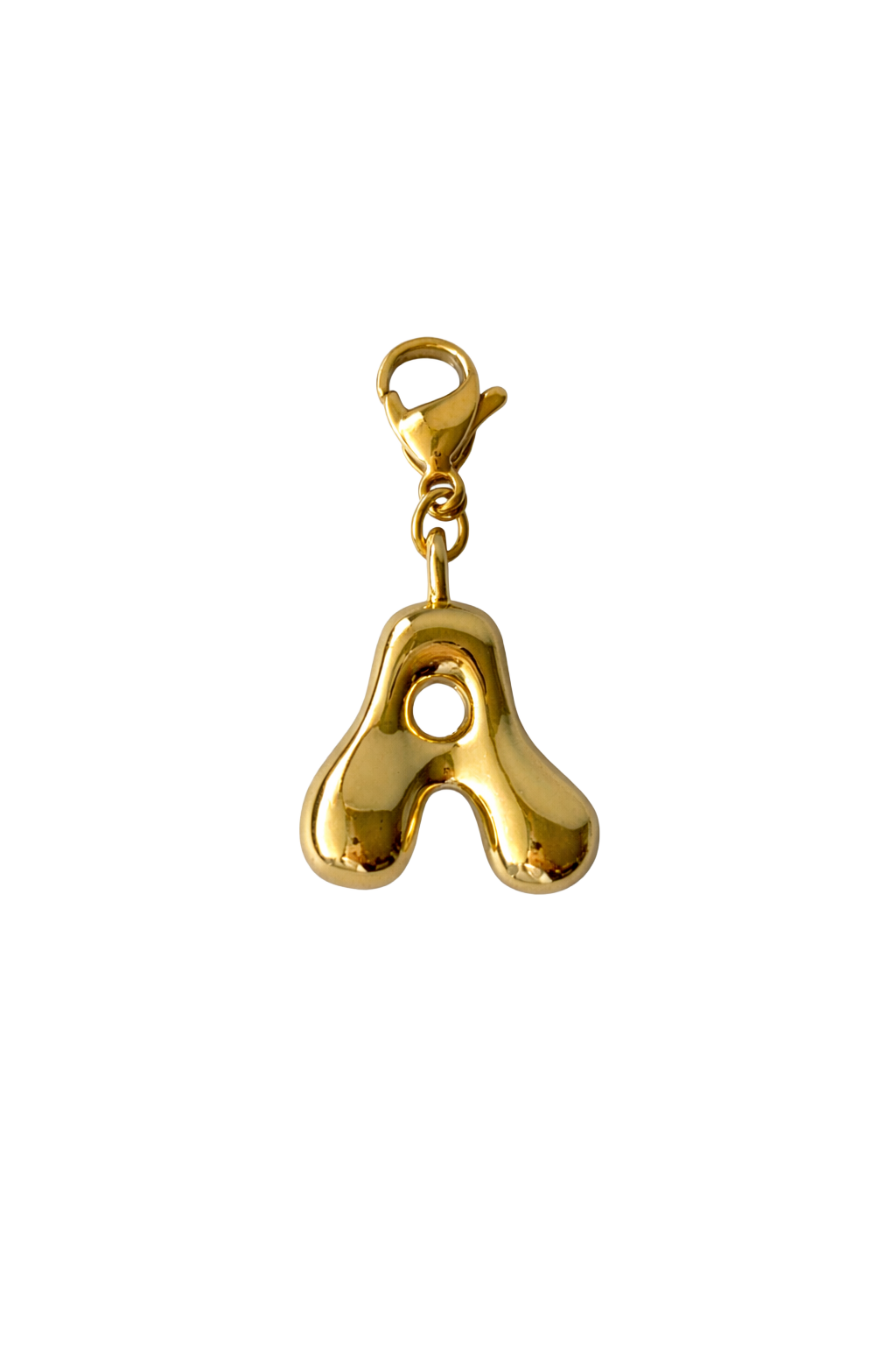 Gold letter 'A' charm on a white background