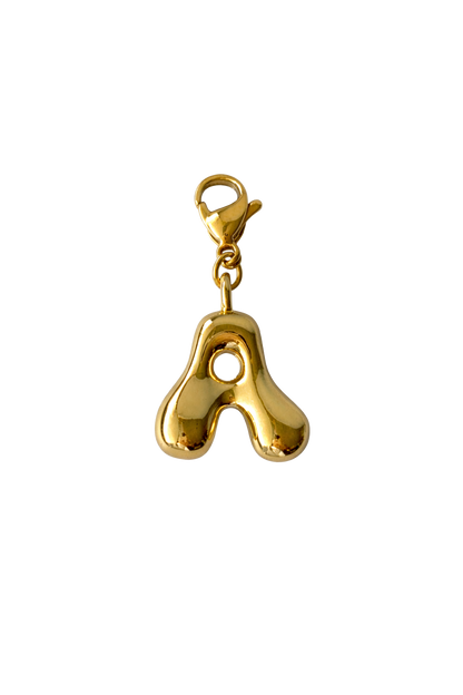Gold letter 'A' charm on a white background