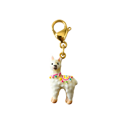 Llama-shaped charm with a gold clasp on a white background