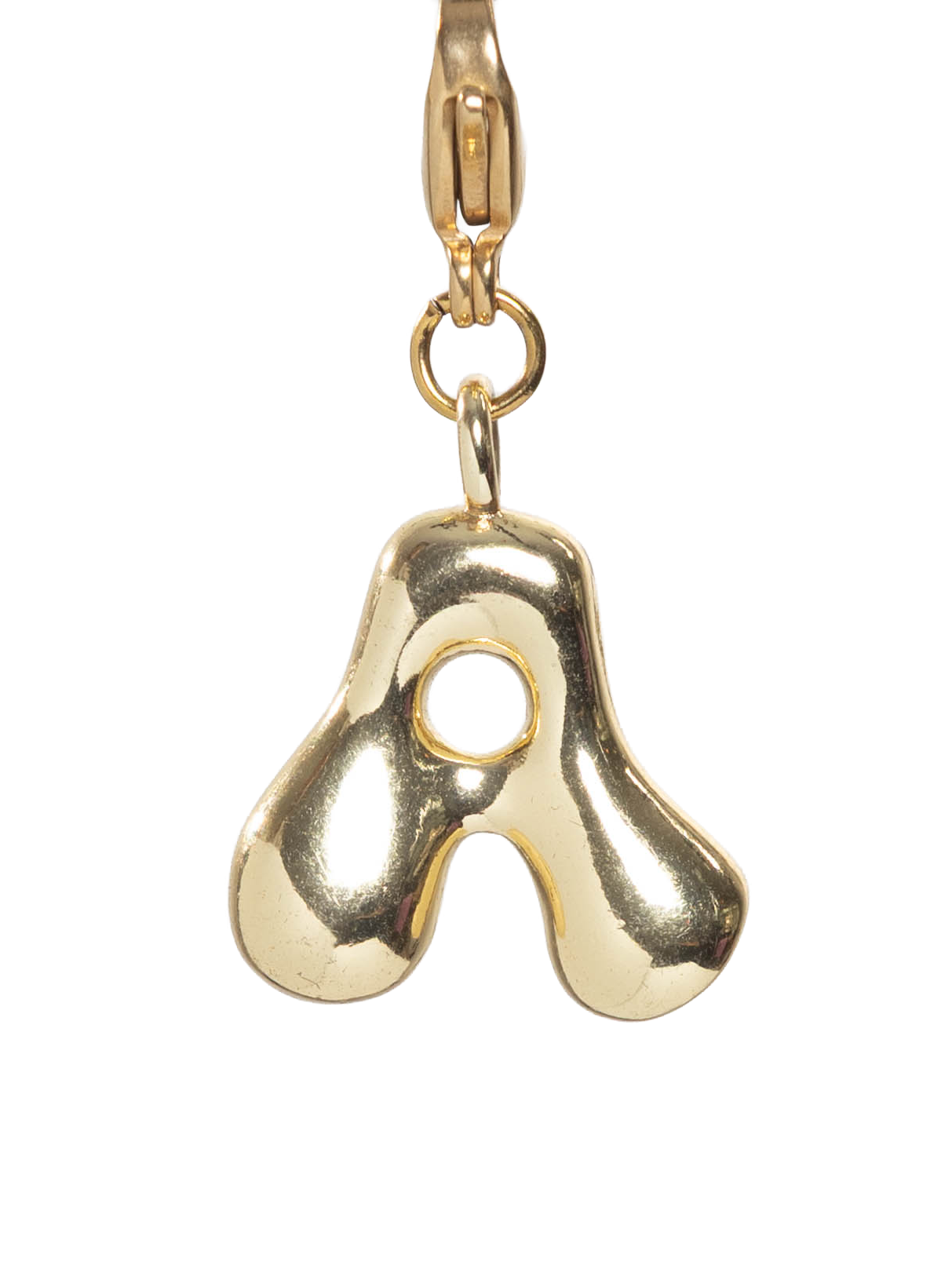 Gold letter charm on a white background