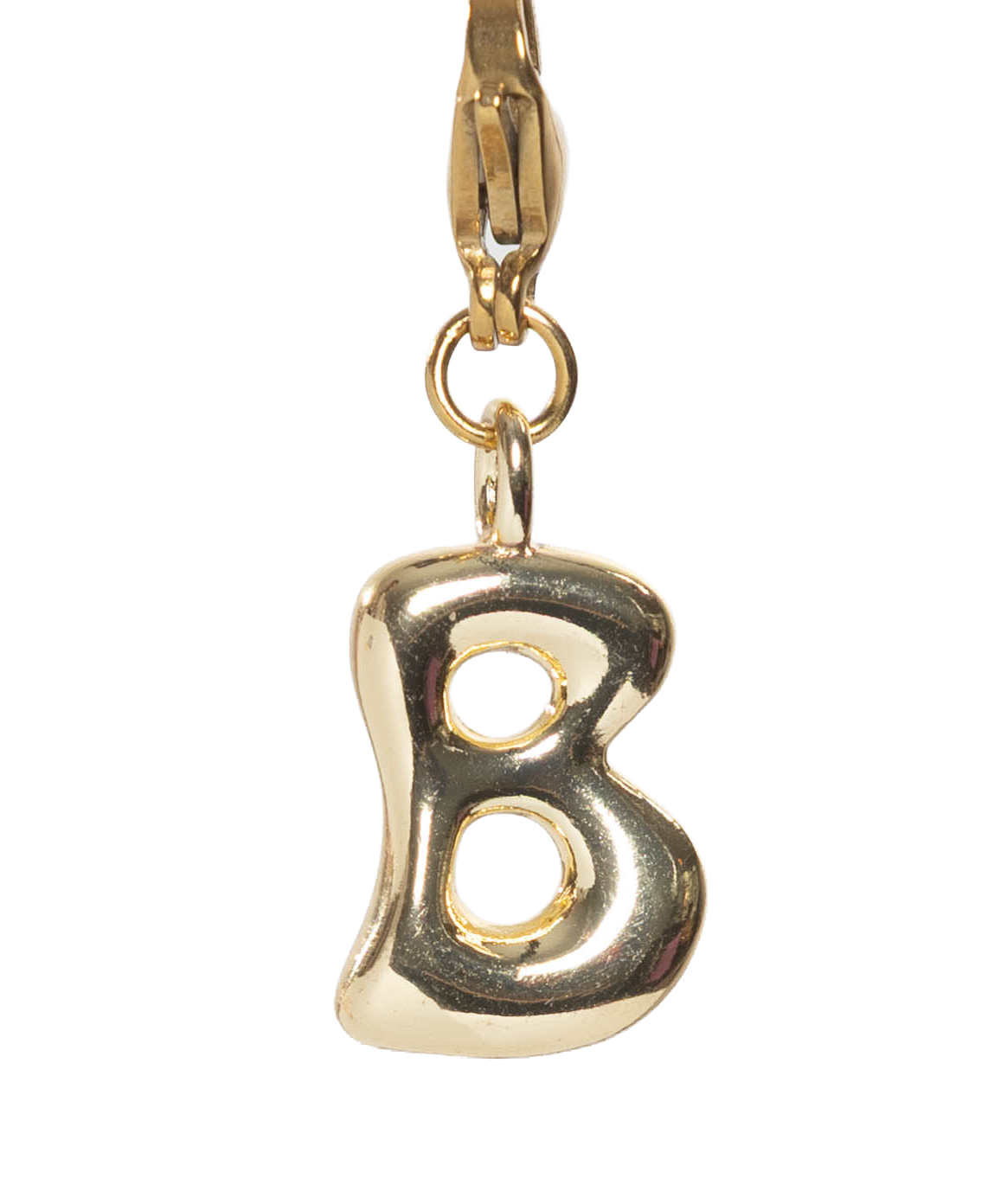 Gold charm with letter 'B' on a white background