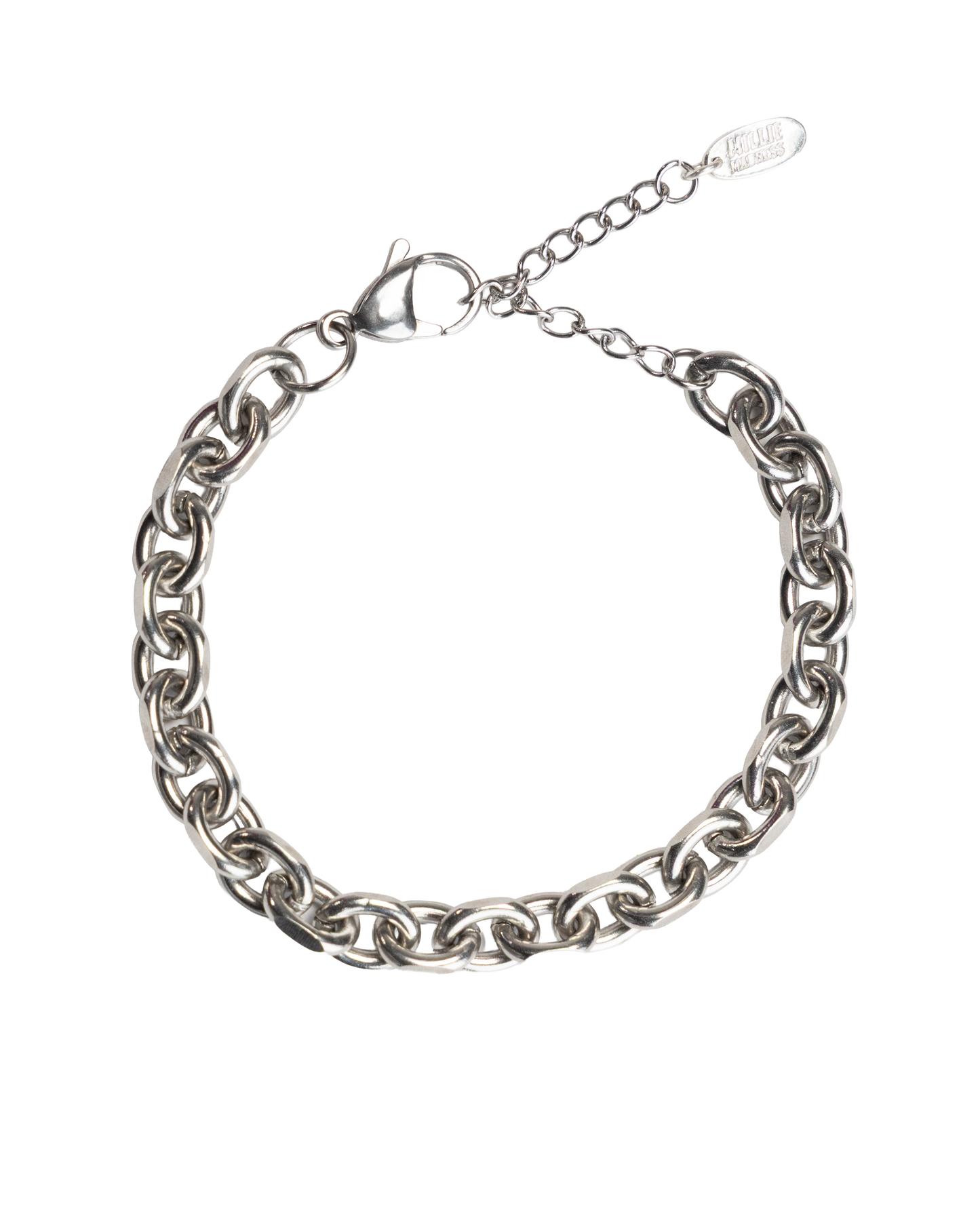Silver chain stainless steel bracelet on a white background