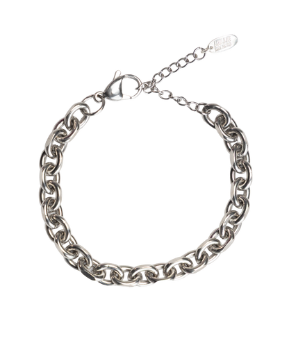 Silver chain stainless steel bracelet on a white background