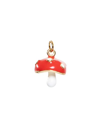 Red gold mushroom charm with a white pearl on a gold chain 