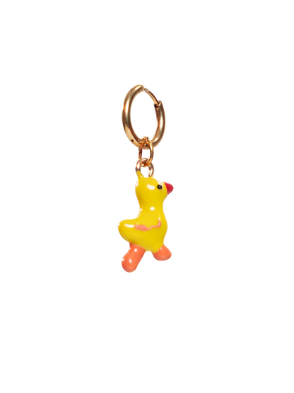 yellow duck earring on a gold hoop