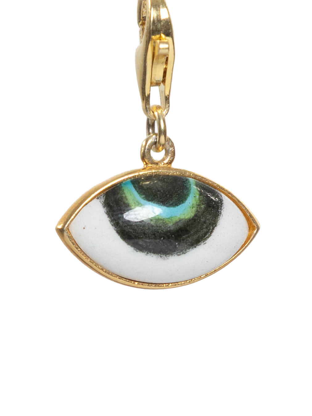 Eye-shaped pendant charm on a white background