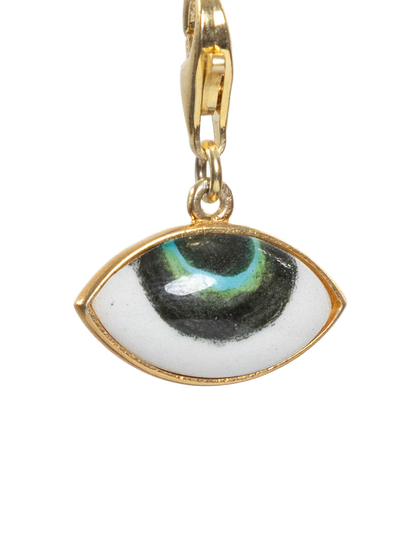 Eye-shaped pendant charm on a white background