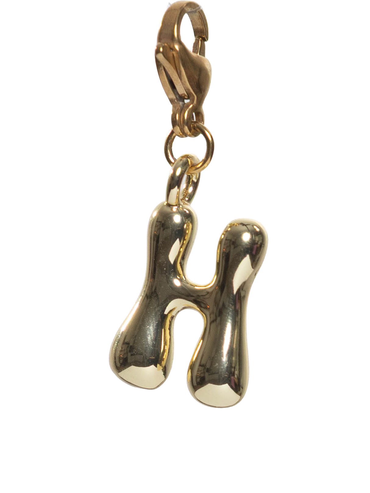 Gold plated letter H charm stainless steel clasp on a white background