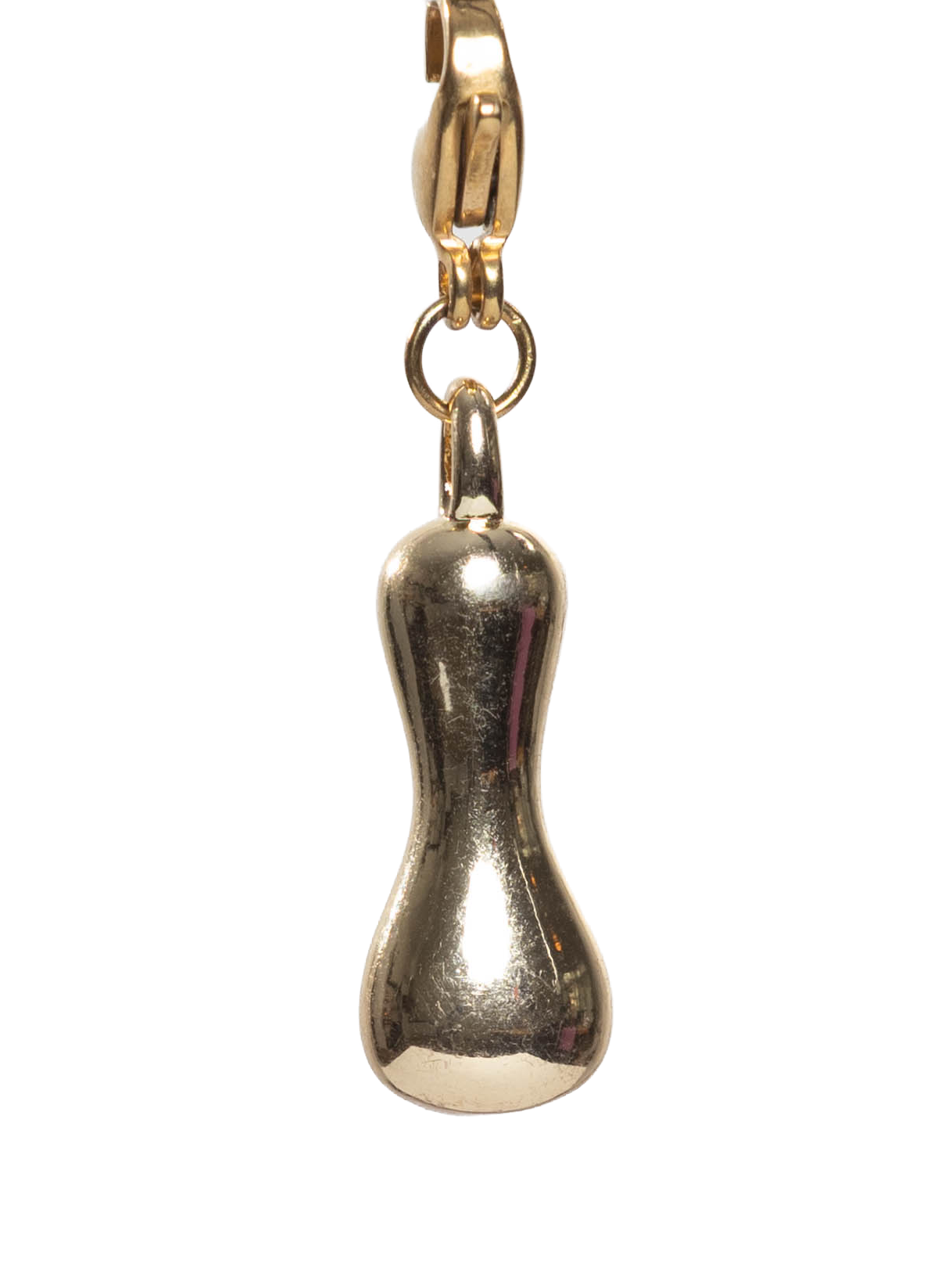 Gold plated letter I charm stainless steel clasp on a white background