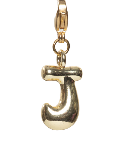 Gold plated letter J charm stainless steel clasp on a white background