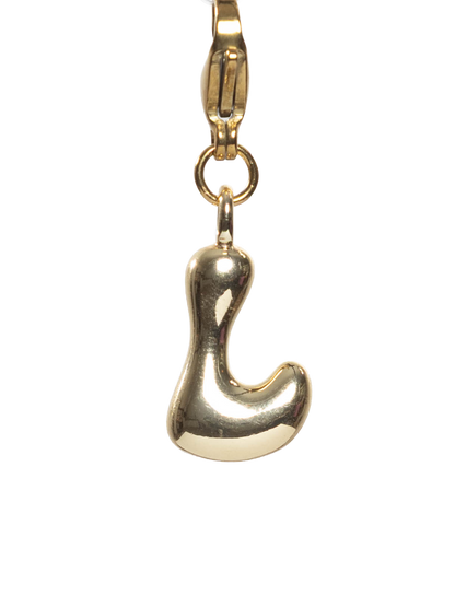 Gold plated letter L charm stainless steel clasp on a white background