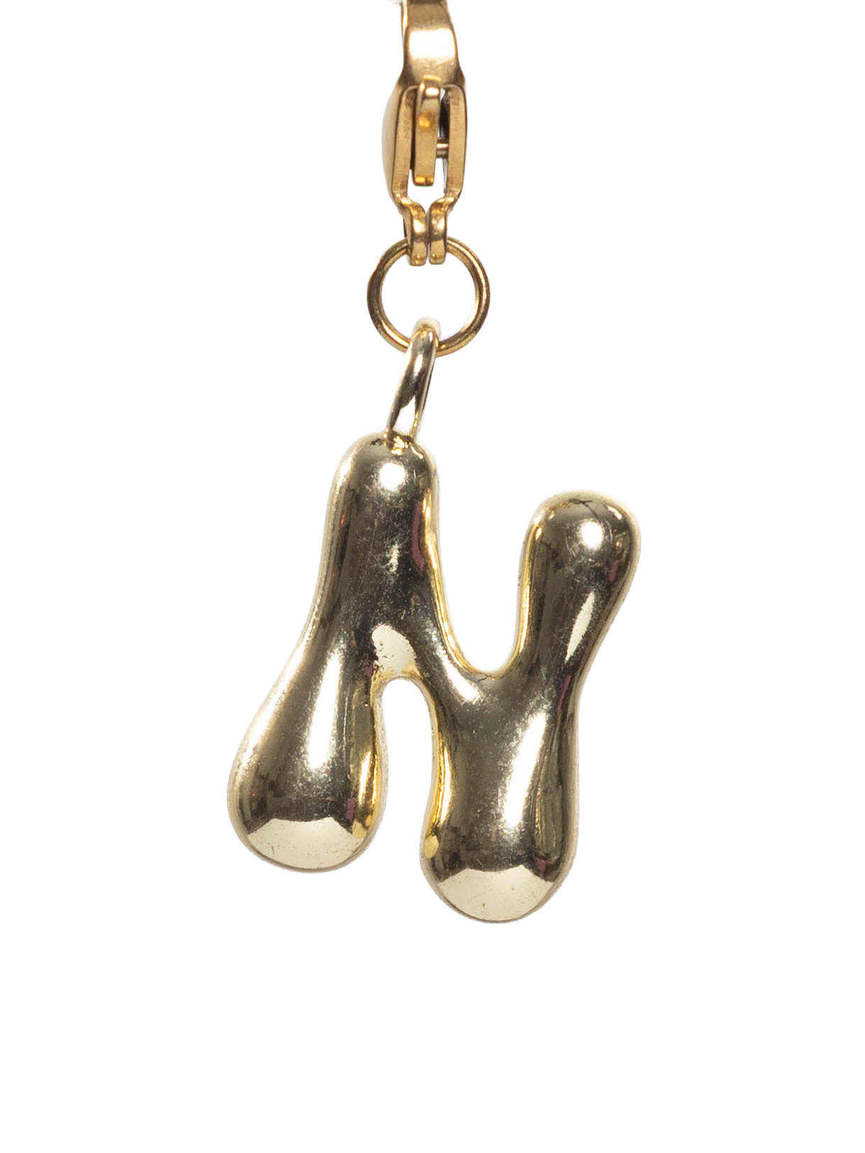 Gold plated letter N charm stainless steel clasp on a white background