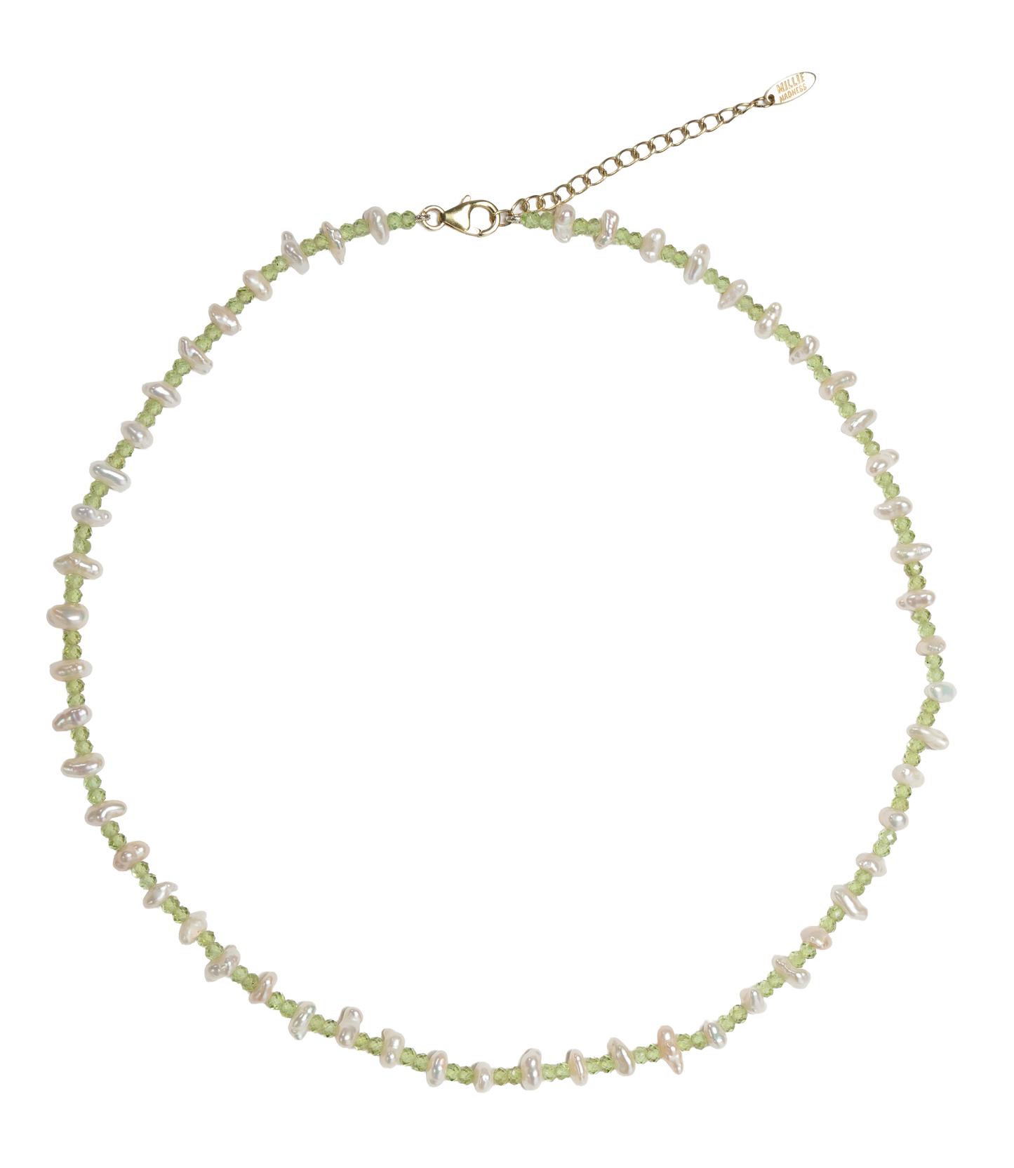 Delicate necklace with small beads on a white background