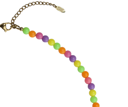 Colorful beaded necklace on a white background
