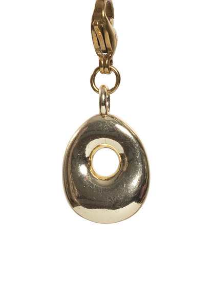 Gold plated letter O charm stainless steel clasp on a white background