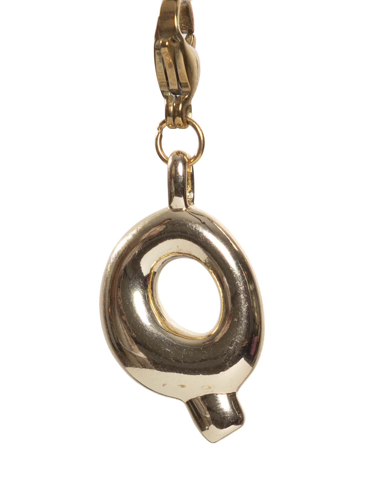 Gold plated letter Q charm stainless steel clasp on a white background