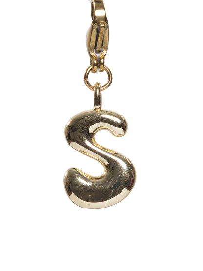 Gold plated letter S charm stainless steel clasp on a white background
