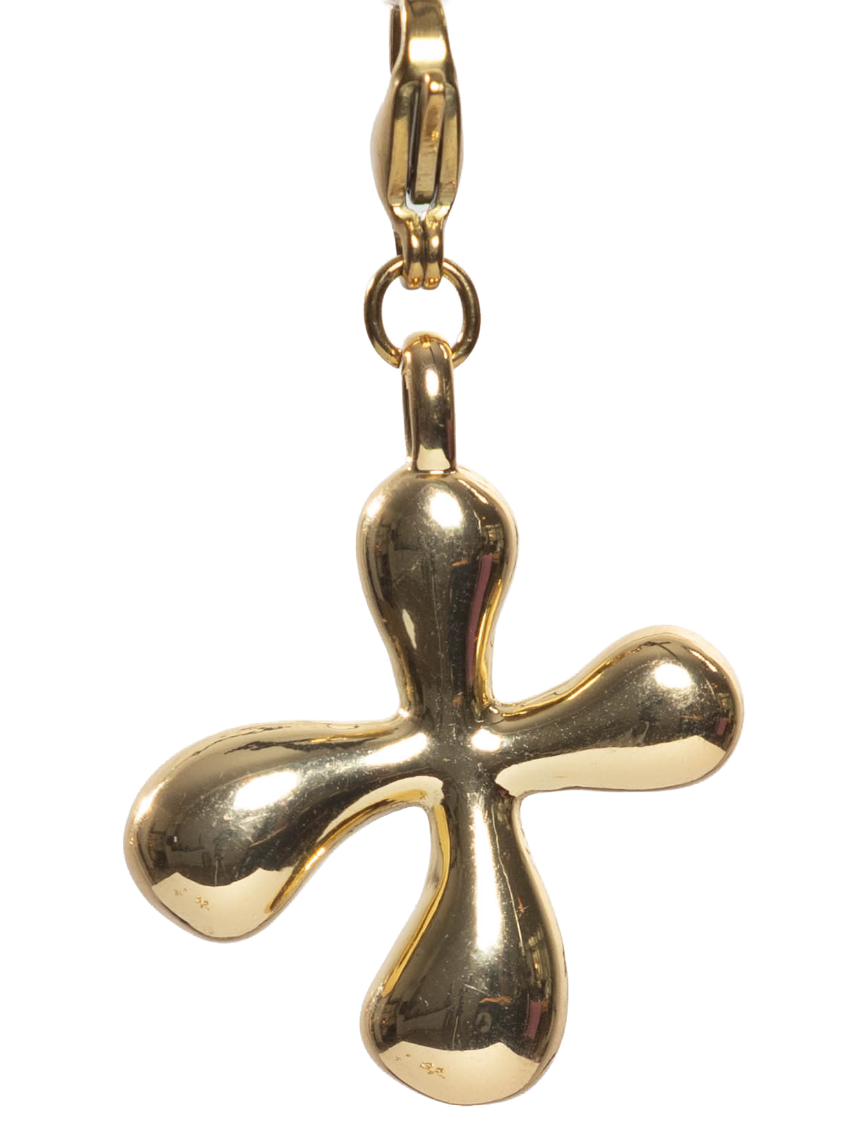 Gold plated letter X charm stainless steel clasp on a white background