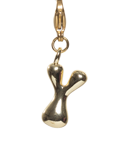 Gold plated letter Y charm stainless steel clasp on a white background